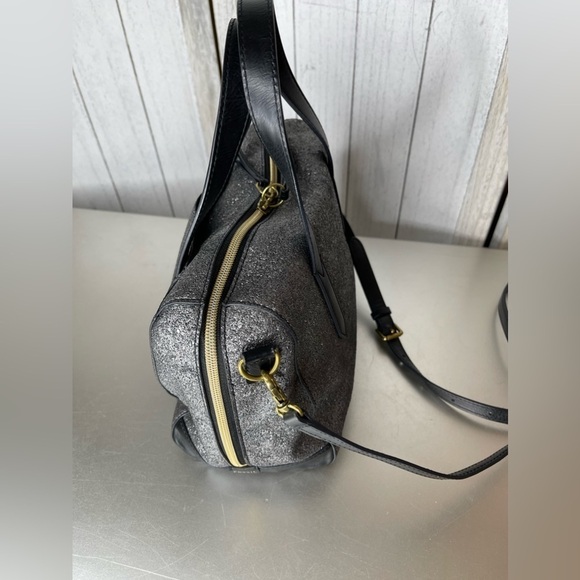Fossil Sydney Gunmetal & Black Glitter Satchel Crossbody Shoulder Bag - Picture 2 of 8